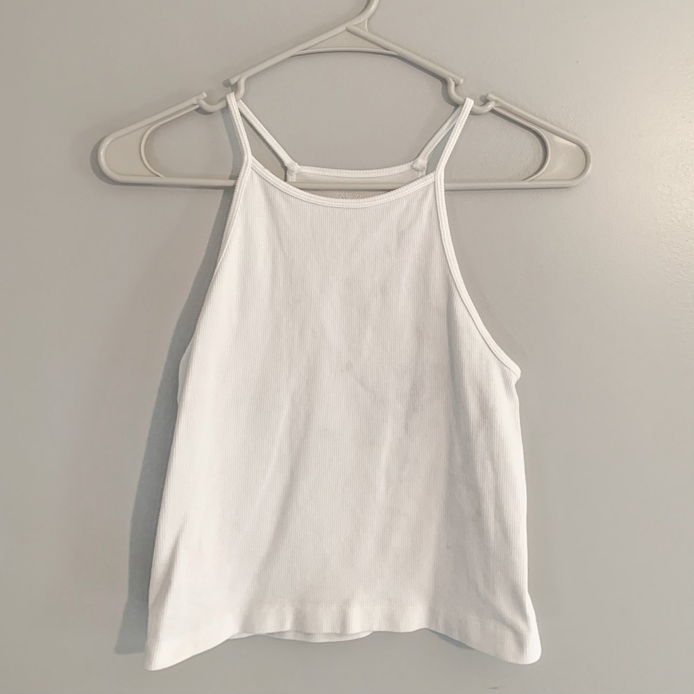 white high neck cropped tank top